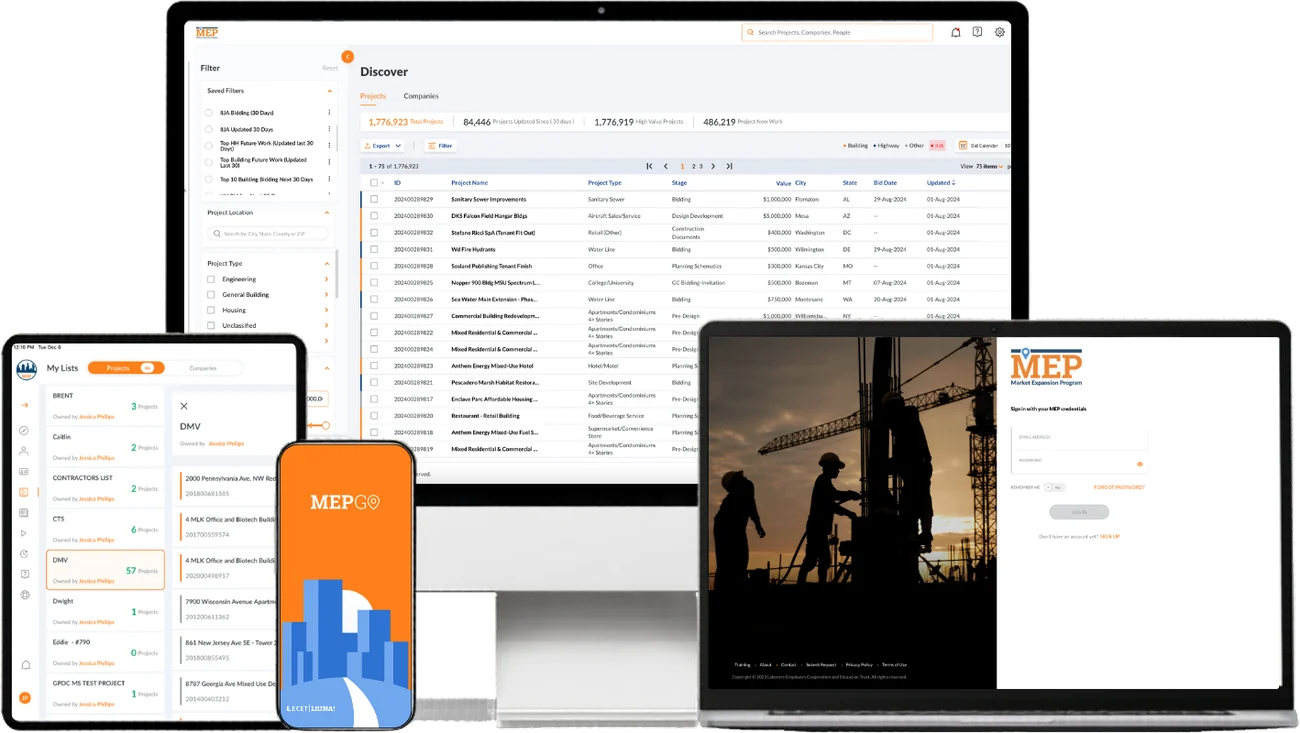 MEP on desktop, laptop and tablet, and the MEP GO mobile app